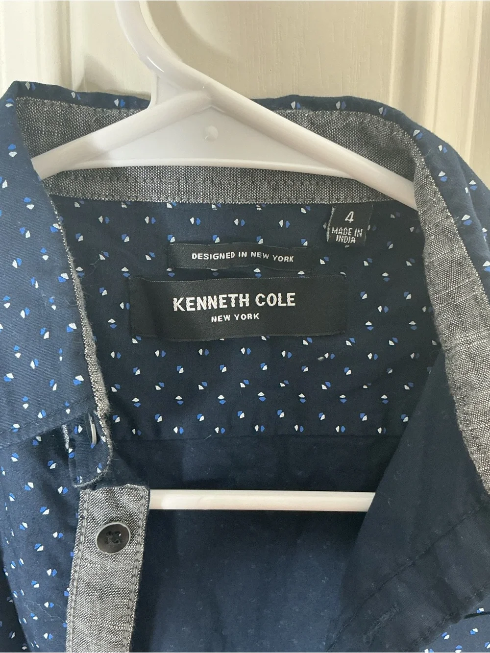 Kenneth Cole Boys' Navy Button-Down with White Dot Print
